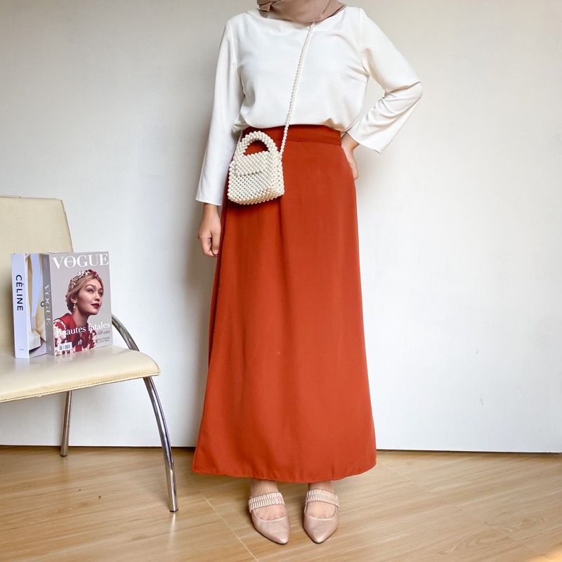 BEFAST - ZFS OOTD Rok Wanita DINDA / GAMAR SHAKILA PLAIN A LINE SKIRT / Midi Skirt Wanita / Rok Maxy / Pakaian Casual wanita / Fashion Kondangan/Pesta / Rok Polos Formal / Outfit Wanita Hijab / Rok Keluaran Terbaru / Trendy