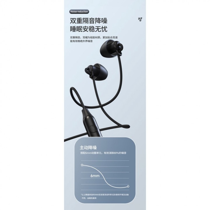 REMAX RM-208 - Hands-free Sleep Silicone Wired 3.5mm Stereo Earphone