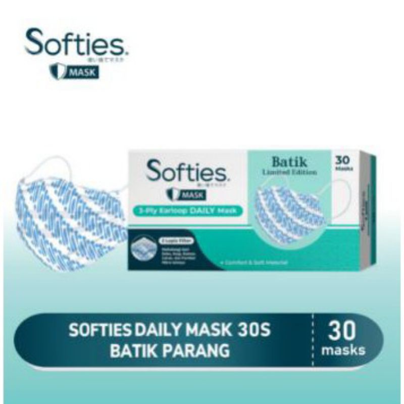 MASKER SOFTIES DAILY MASK BATIK DAN POLOS 30PCS