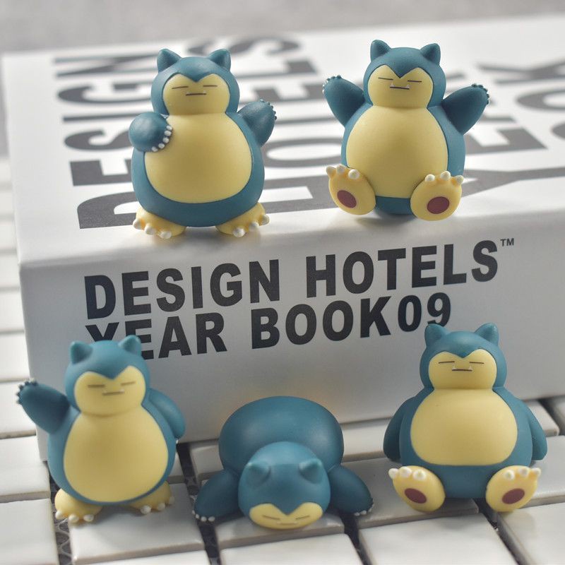 5pcs / Set Mainan Action Figure Model Snorlax Pokemon Catoon Bahan PVC Ukuran 3CM Untuk Hadiah Ulang Tahun Anak