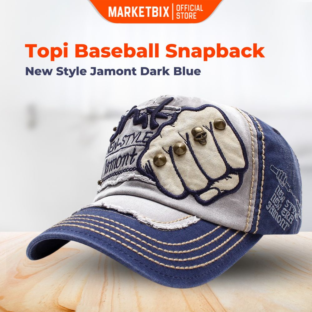 MARKETBIX Topi Baseball Snapback New Style Jamont Topi Pria Wanita Dark Blue