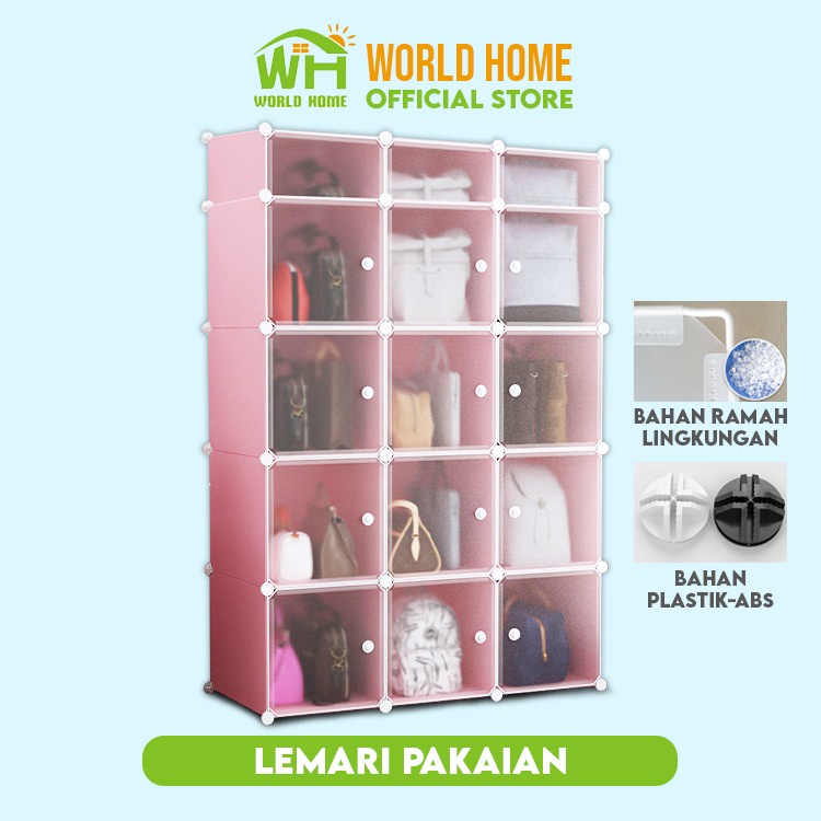 Lemari Pakaian Portable Murah Lemari 12 Pintu 3 Rak Lemari Plastik Serbaguna dan Murah