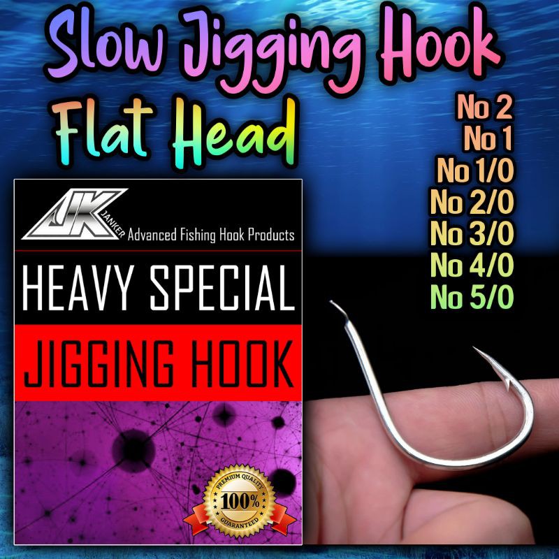 Slow Jigging Hook 1/0 2/0 3/0 4/0 Flat Head Tanpa Lubang Kail Pancing