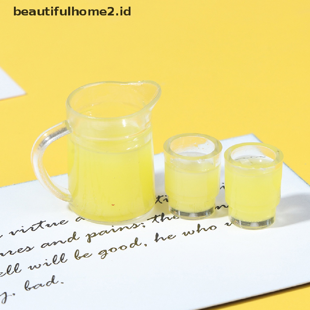 [beautifulhome2.id] 3Pcs/set 1:12 Dollhouse Miniature Juice Bottle + 2 Cups Doll Kitchen Accessories ID