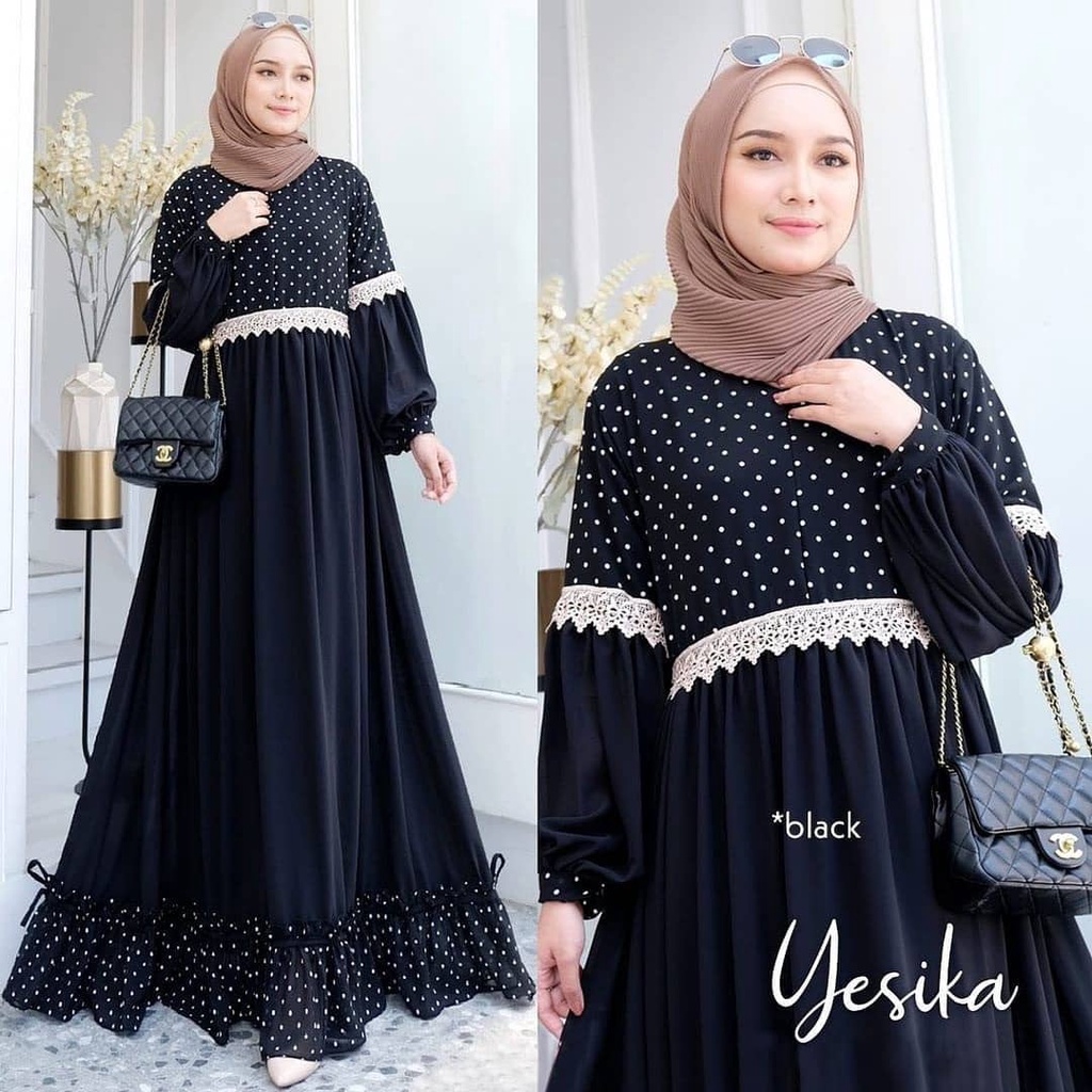 YESIKA MAXI BL Bahan MONALISA MIX CERUTY BABYDOLL FULL PURING APLIKASI RENDA RESLETING DEPAN/BUSUI FRIENDLY Pakaian Wanita Gamis Panjang Terusan Gamis Wanita Dress Mulim Terbaru