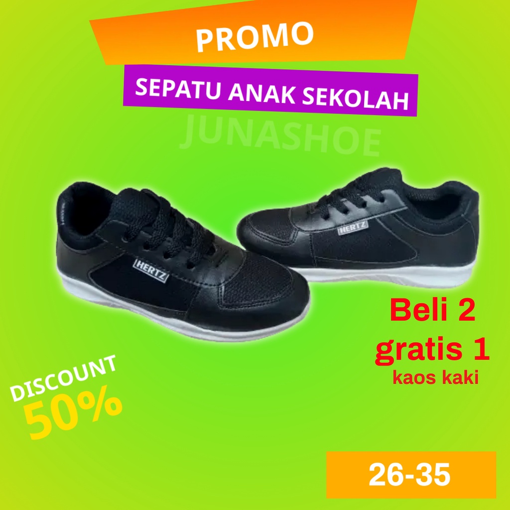 sepatu sekolah anak sd smp sma sneakers anak laki laki dan perempuan sepatu hitam polos tali pria wanita