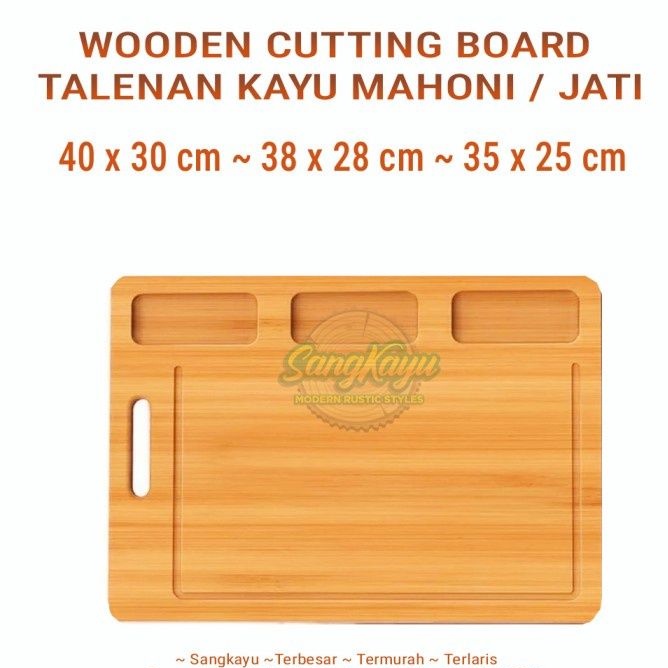 Talenan kayu besar line edge kayu jati mahoni wooden cutting board - Kayu mahoni, 35 x 25 cm