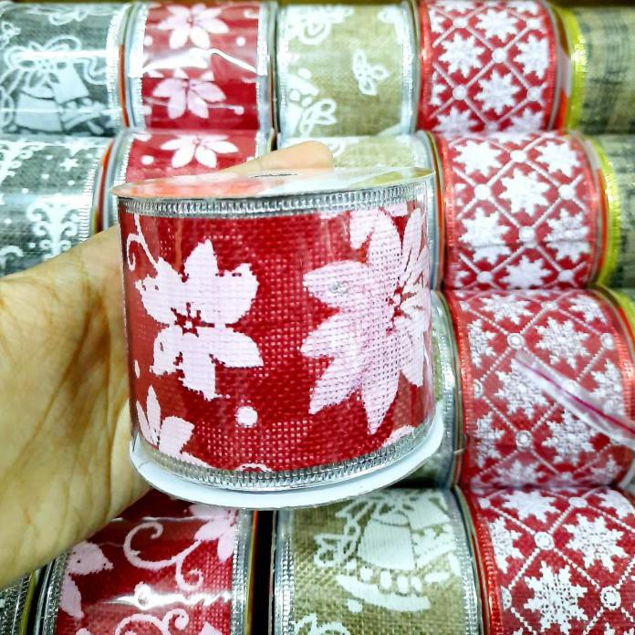 

PITA NATAL 6 CM GOLD SNOWFLAKE DEKORASI PARCEL HIASAN CHRISTMAS RIBBON