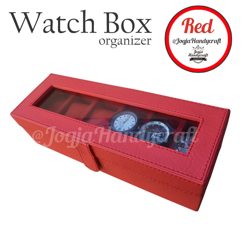 Full Red Watch Box Organizer For 6 Pcs Watches