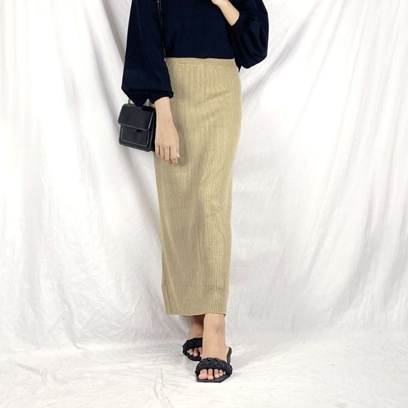 Rok Rajut Span / Rok Span Knit / Rok Panjang / Long Knit Skirt / Rok Wanita Kekinian / Celana Panjang Wanita-Cream