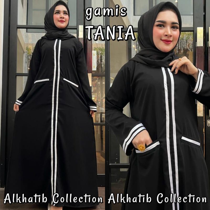 Alkhatib Collection Abaya Hitam Casual List Putih Tania Gamis Jetblack Saudi Busui