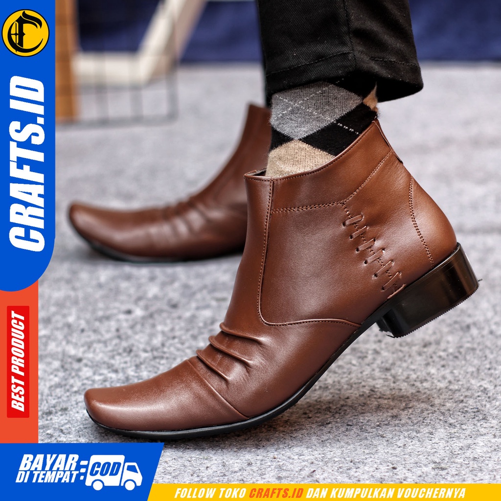 Sepatu Pantofel Pria Sepatu Formal Pria Kulit Asli Zipper Sepatu Pantopel Hitam Kerja Kantor CRAFTS BADAMY