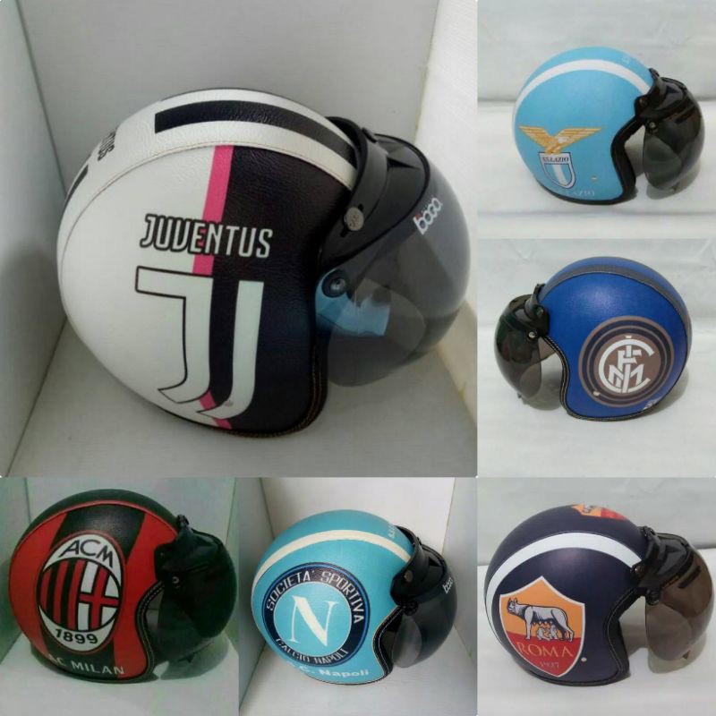 Helm Retro Dewasa Full kulit motif Football Club Italian legue