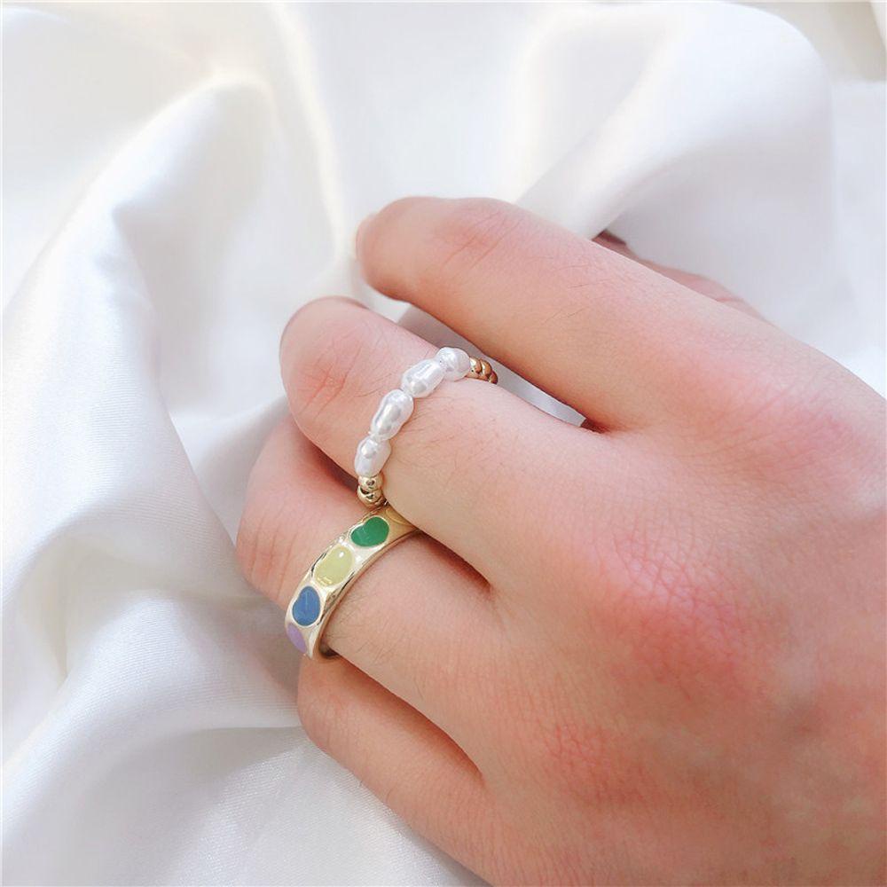 Mxbeauty Enamel Jari Cincin Temperamen Vintage Bunga Cinta Hati Bulan Mutiara Perhiasan Fashion