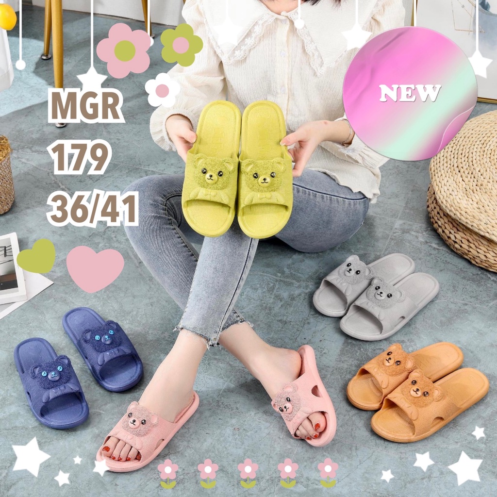 [NEW] Sandal Slop Korea minsoo Wanita Bear Beruang Enteng Lucu Impor MGR Mokaya Morego Balance (2021+2/179) / size 36-40