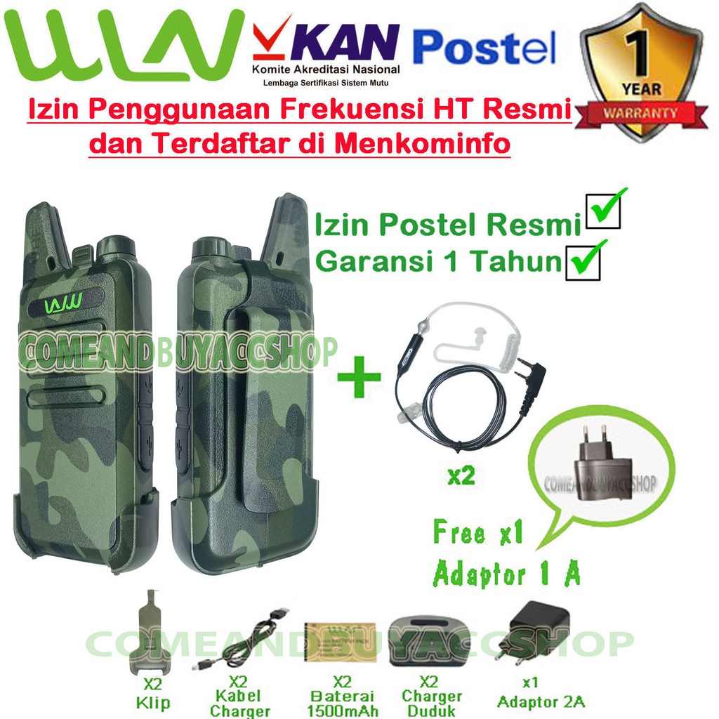 Paket FBI HT WLN Two-Way Radio -LORENG HIJAU ARMY 2 (isi2pcs)-Batrai 1500 mAh