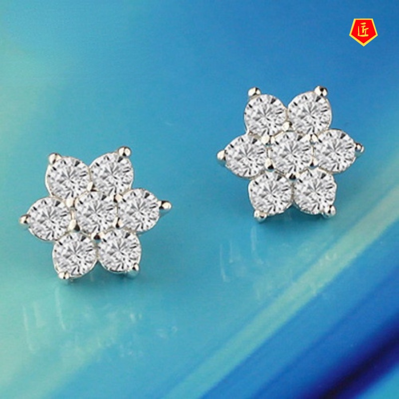 [Ready Stock]Women's Cute Snowflake Ear Stud Silver Anti-Allergy