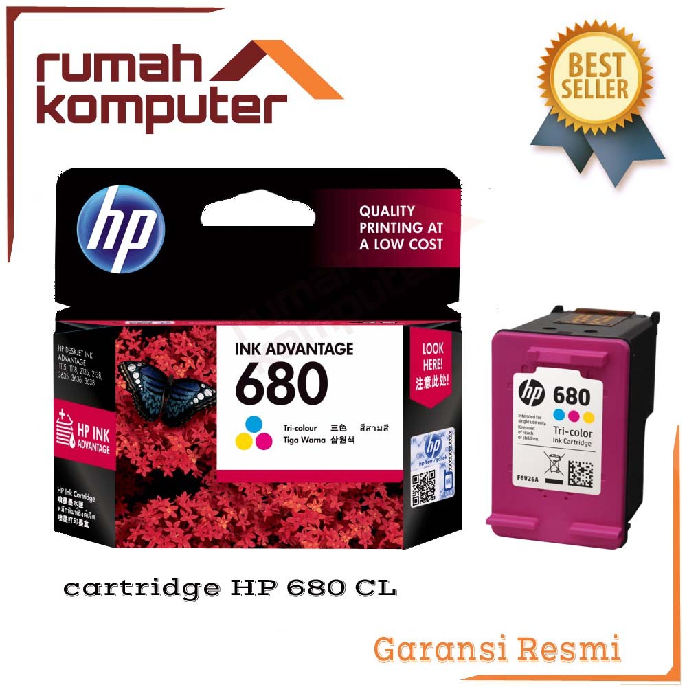 Cartridge Tinta HP 680 Color HP 680 2135 3635 3835 Tinta HP 680 Warna Original