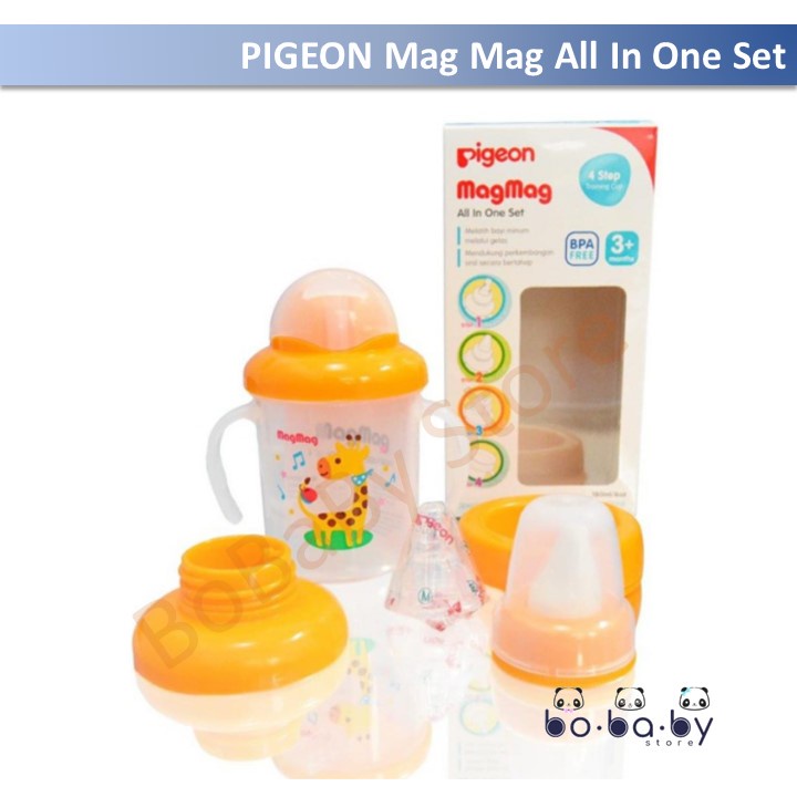 Pigeon Mag Mag / Magmag/ Mag-Mag All In One Set Training Cup 4 Step Feeding Set / Peralatan Makan Minum Bayi