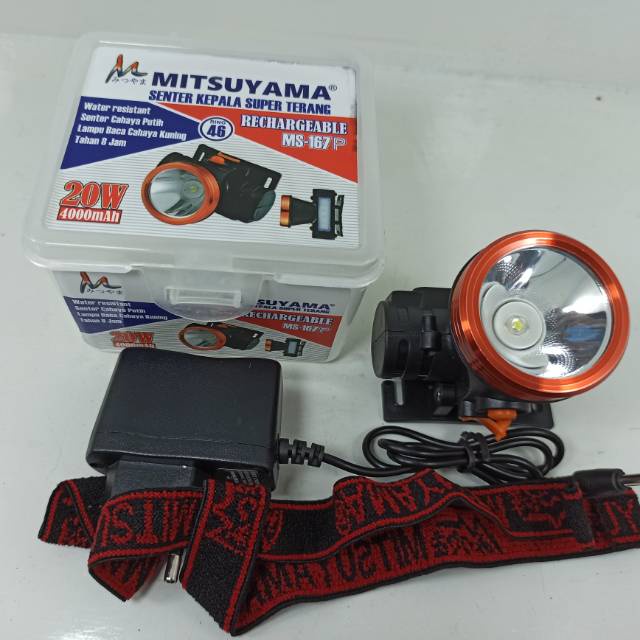 Senter Kepala COB MS-167P Lampu Sorot Emergency Mitsuyama LED Rechargeable High Power Head Lamp