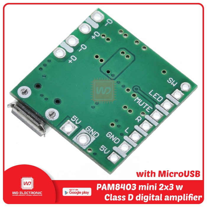 PAM8403 DC 5V Mini Class D 2x3W with MicroUSB