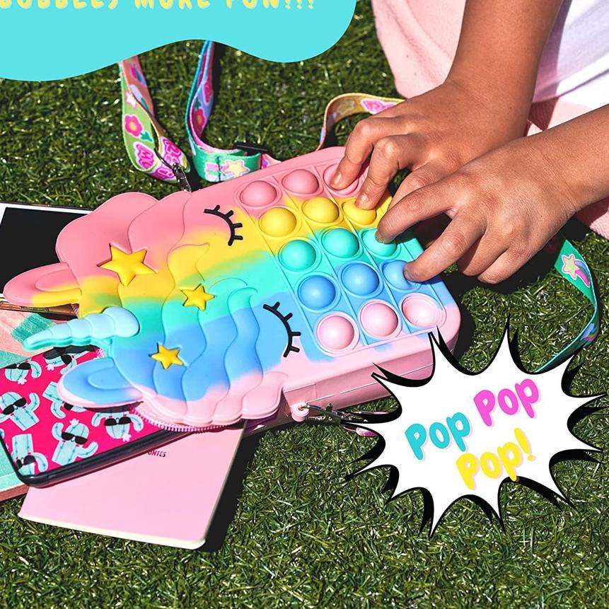 ♥Original♥ POP IT Fidget Bag Rainbow Unicorn Cross Bag Populer Strawberry Dan Nanas Gelembung Figet 