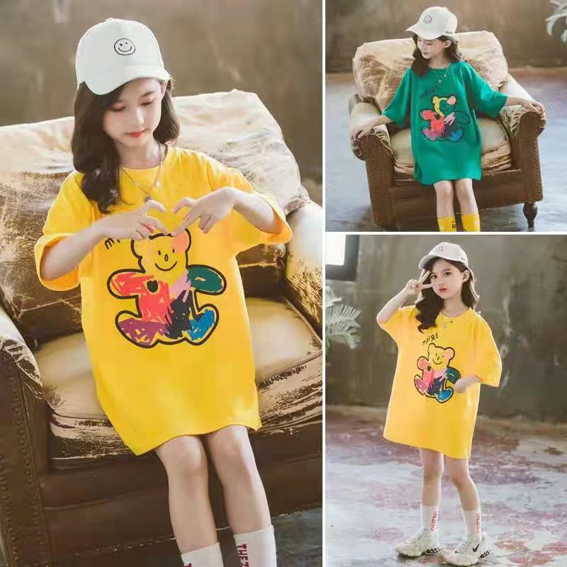 【Baru Datang!!】( 5-15Tahun) QZ-59 Baju Kaos Style Terusan Anak Perempuan IMPOR