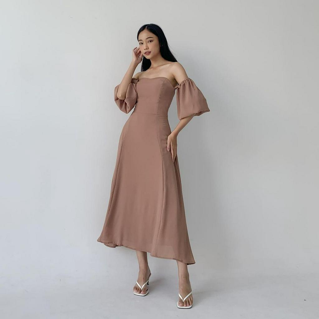 FELICIA BRIDESMAID IN CHOCO MALT - PROM NIGHT GOWN - DRESS SEXY KOREA WARNA COKLAT - MIDI DRESS KONDANGAN - DRESS PESTA SEXY MEWAH - WEDDING DRESS - DRESS PAGER AYU - HADIAH / KADO ULTAH CEWEK