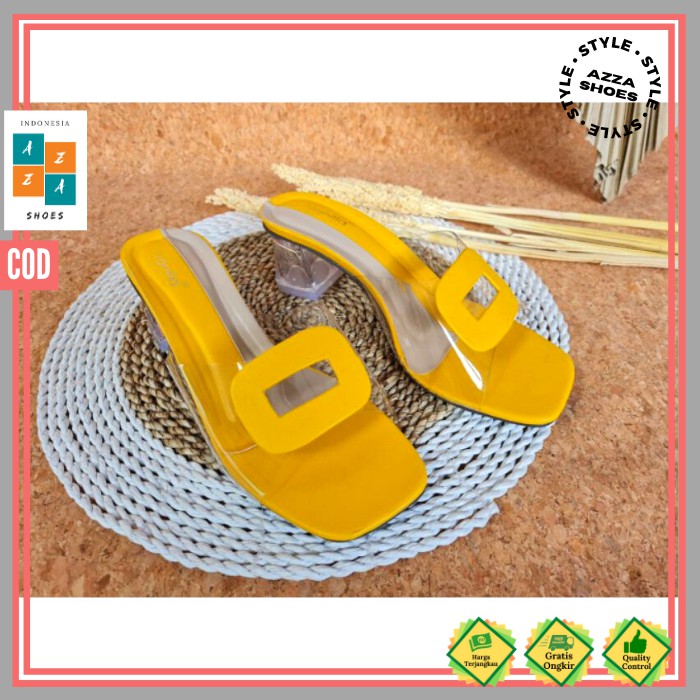 Azzashoes Tn34s Sendal Hak Tahu Kaca 5cm Sandal Wanita Cod Hitam Putih Kuning Ungu 37 40