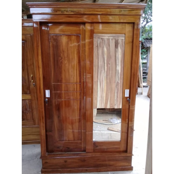 Lemari sliding kayu jati Almari sliding kayu jati 2 pintu
