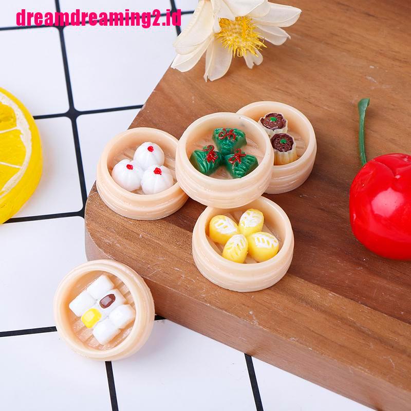 （✔✔❤5pcs / set Mainan Miniatur Dim Sum Cina Skala 1: 12 Untuk Aksesoris Dapur Rumah Boneka