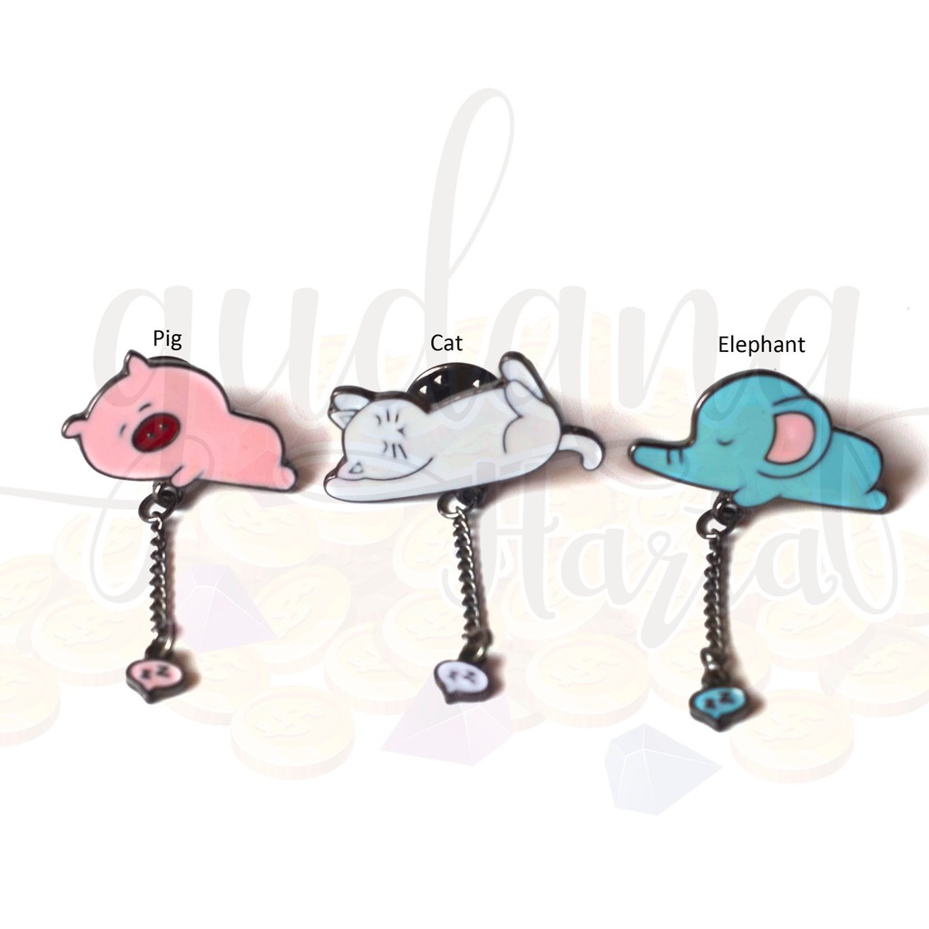 Bros Sleeping Pig Cat Elephant Gajah Babi Kucing Brooch Lucu Bros Pin Hijab Badge Cute GH 208800