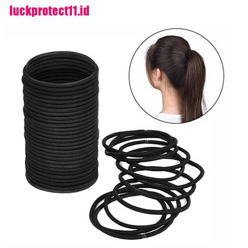 40 Pcs Ikat Rambut Ponytail Elastis Warna Hitam Untuk Wanita