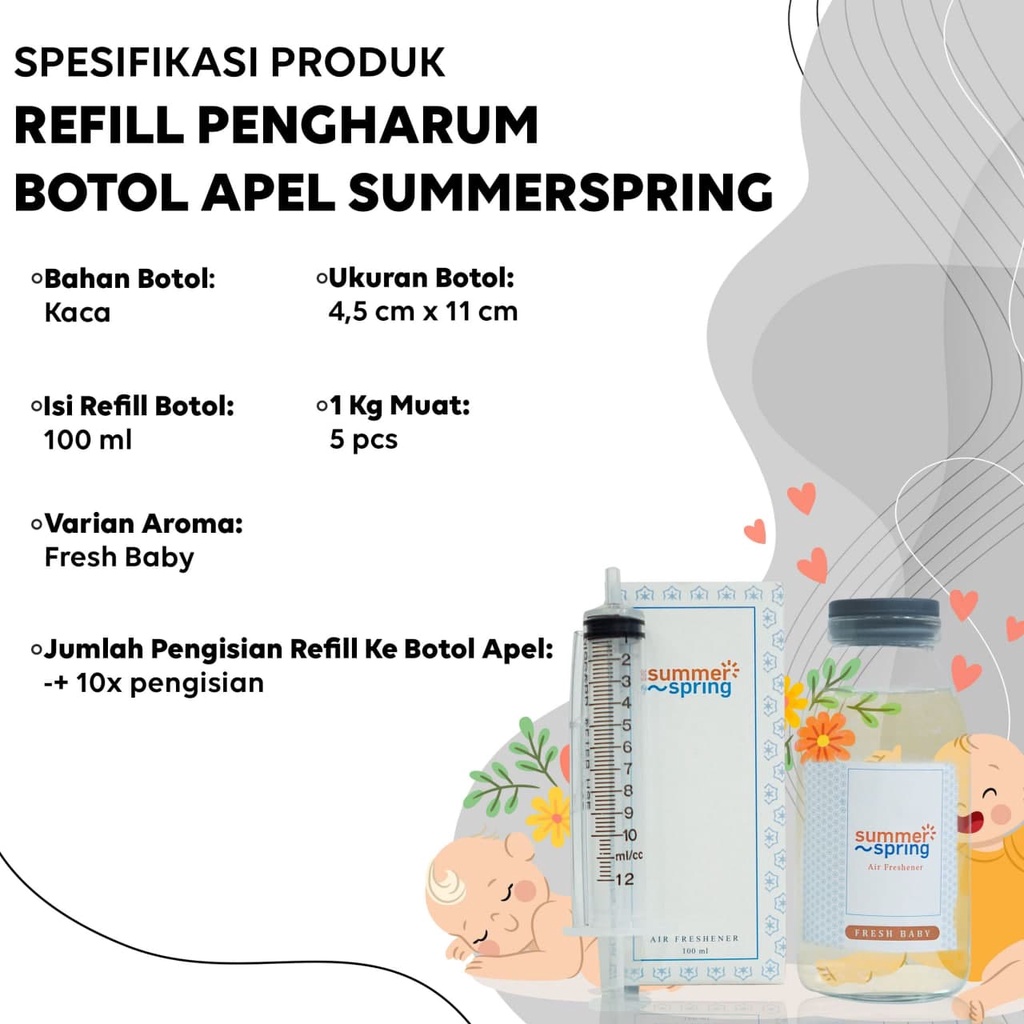 Parfum Mobil Pengharum Ruangan Pewangi Kamar Tidur Harum Summer Spring | Refill Apel | Fresh Baby