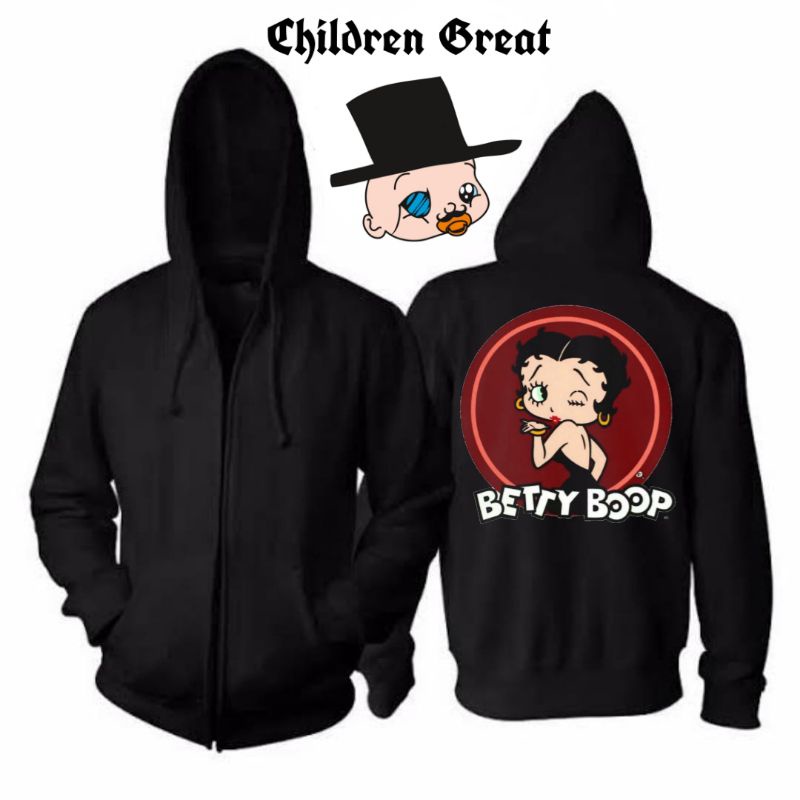 Jaket Hoodie BETTY BOOP zipper kartun dewasa tee jacket hitam polos sweater sweatShirt katun crewnec