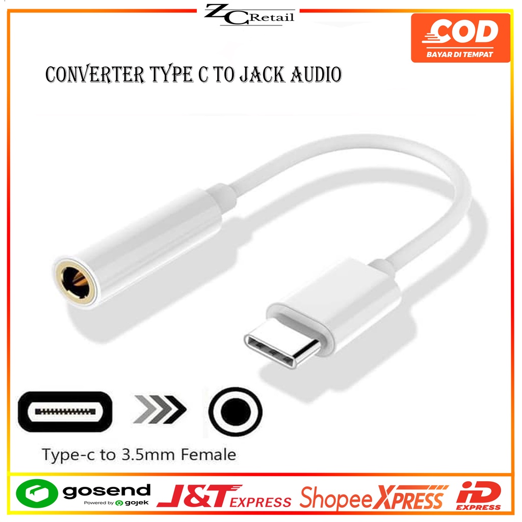 CONECTOR KONEKTOR CONVERTER KABEL TYPE C TO AUDIO 3.5MM FEMALE TIPE C TO AUX HEADSET EARPHONE