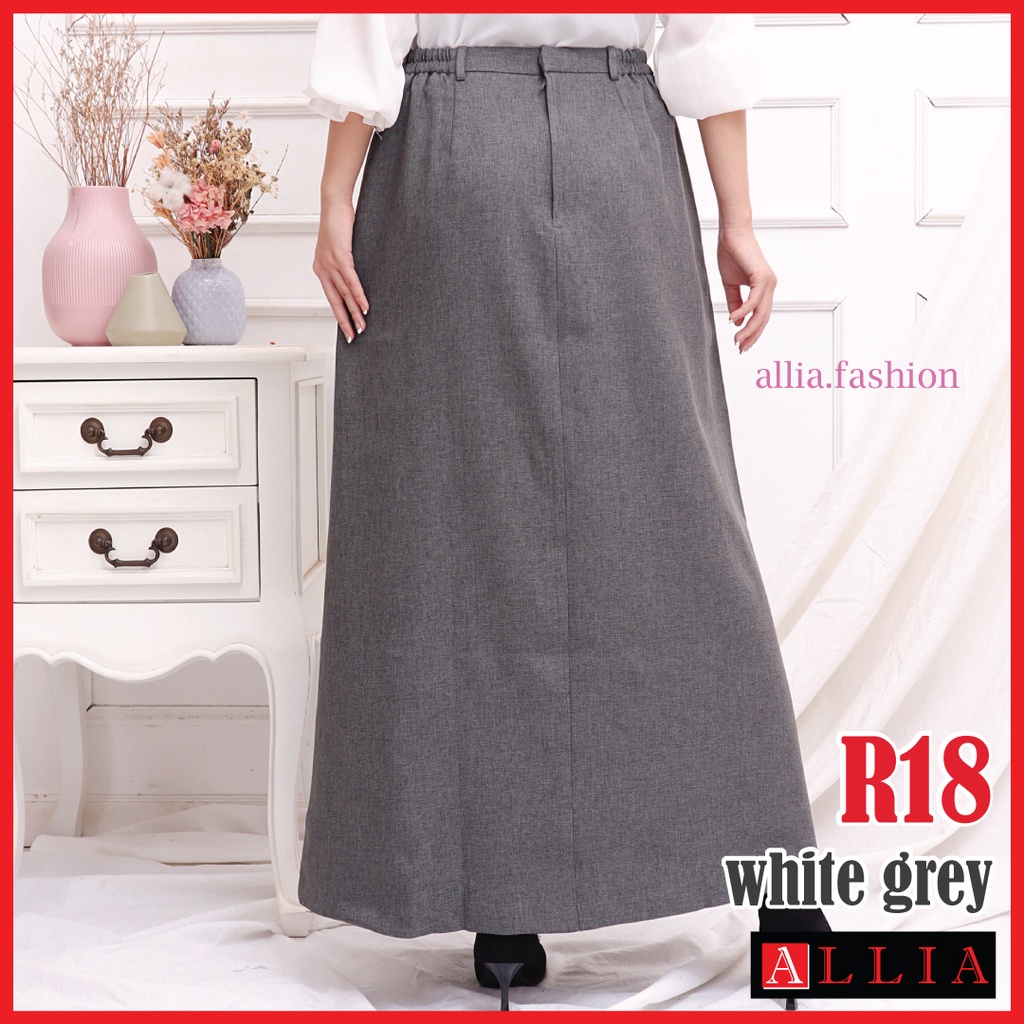 Rok A Line / ALLIA R18 White Grey M - 7L / Rok Payung Jumbo / Rok kerja Wanita