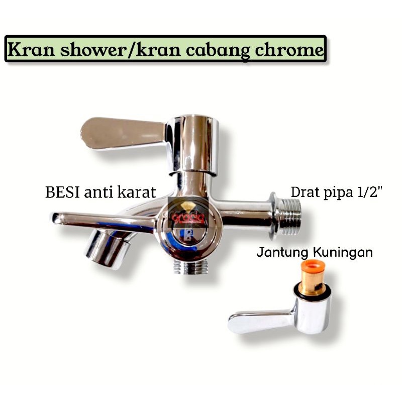 Kran Cabang Shower New Keran Double Stainless Chrome Kamar Mandi Krom