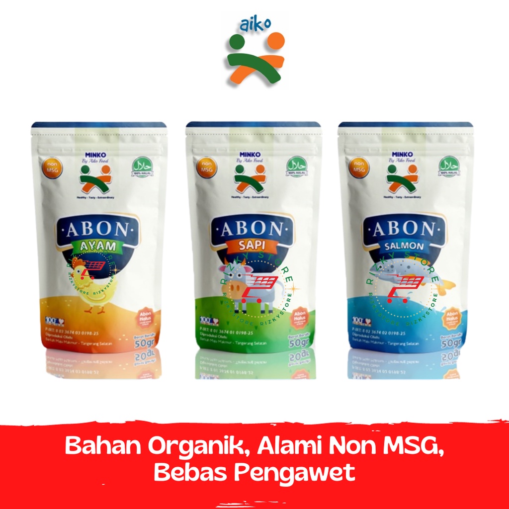 AIKO Minko  ABON Sapi/ Ayam/ Salmon  HALUS  Mpasi 50 gr