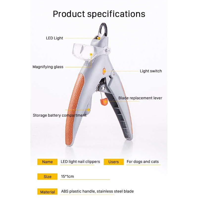 Gunting Kuku Dengan Lampu LED Warna Oranye Untuk Anjing / Kucing