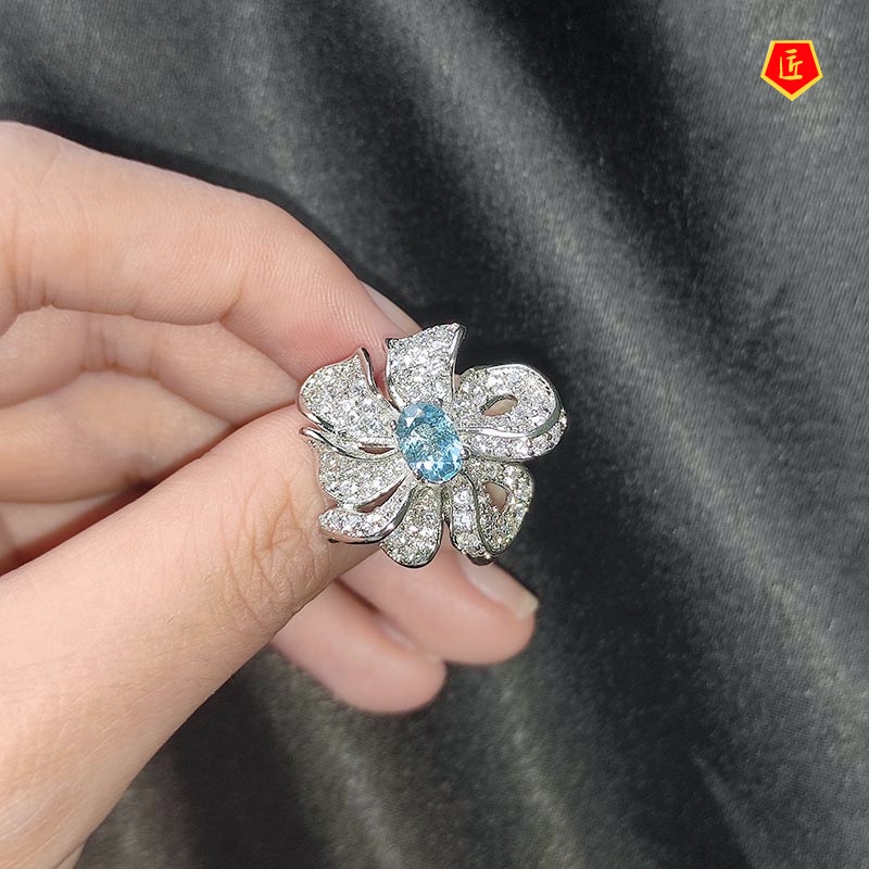 [Ready Stock]Fashion Luxury Natural Blue Topaz Multi-Layer Winding Flower Ring