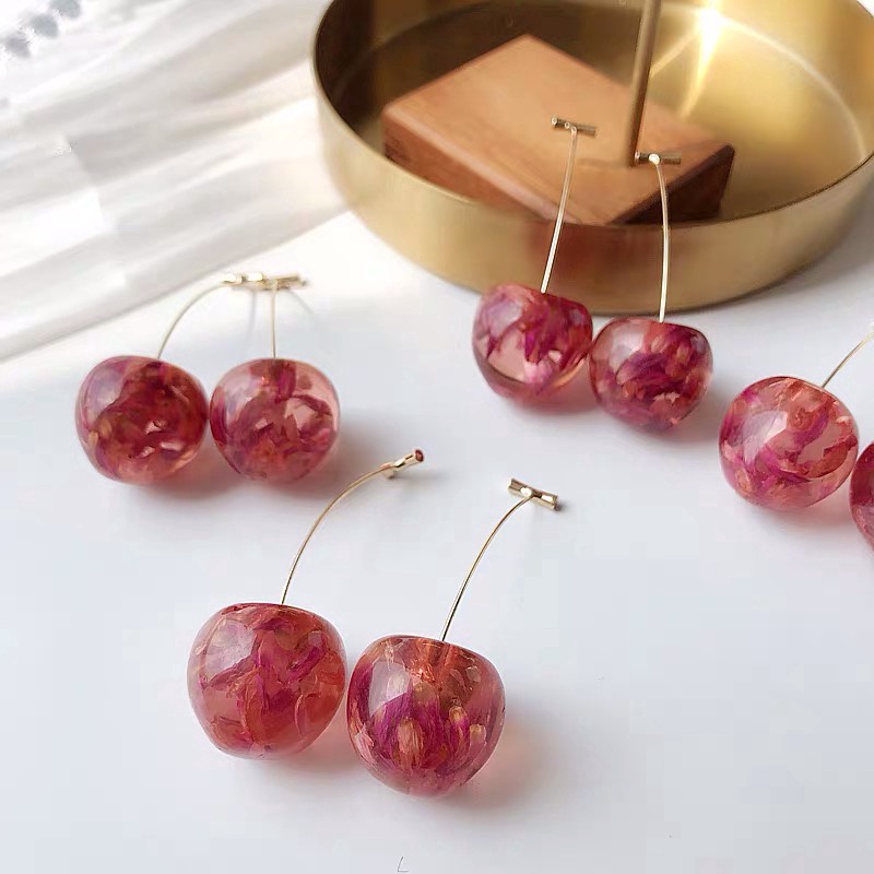 Anting Tusuk Gantung Panjang Desain Buah Ceri Gaya Korea Untuk Wanita