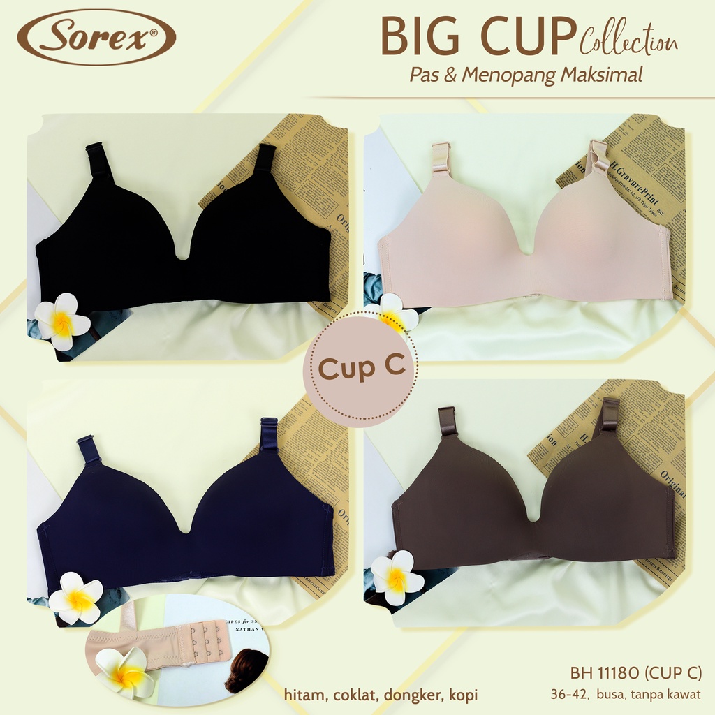 1 BRA SOREX 11180 - BH Super Soft CUP Besar 36-42 Setara C - Busa Sedang - Tanpa Kawat - 3 Kait