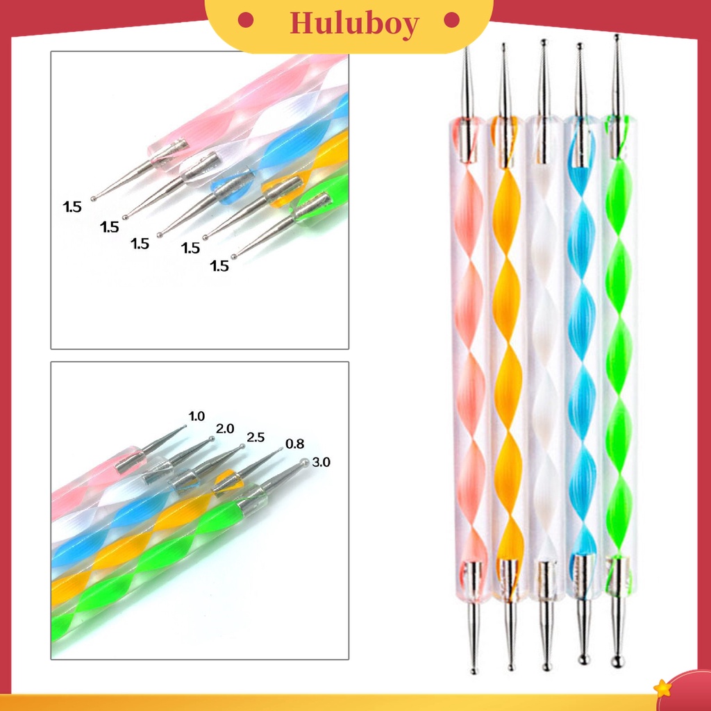 Huluboy Huluboy♡ 5pcs / Set Pen Nail Art Dua Sisi Universal Bahan ABS Mudah Digunakan