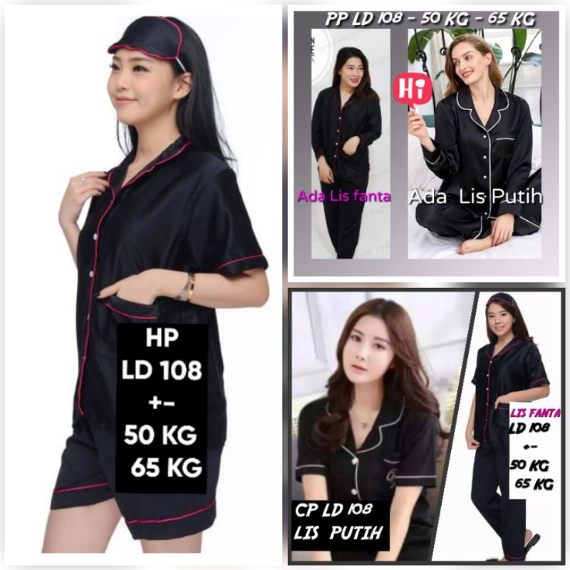 piyama polos satin hitam /black bisa couple keluarga