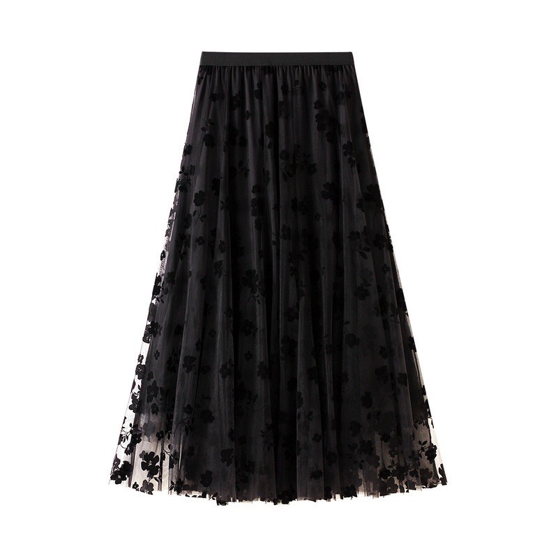 Black Flower Velvet Tutu Skirt Import Premium ( Rok Tutu Bunga Hitam Beluduru ) [Bisa COD]