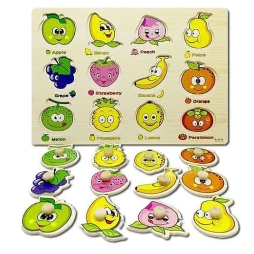 ST - Wooden Knob Puzzle Buah A3011 - Mainan Edukasi Anak Puzzle Kayu Bergambar Pembelajaran Anak Mengenal Buah/ Wooden Fruit Educational Toys