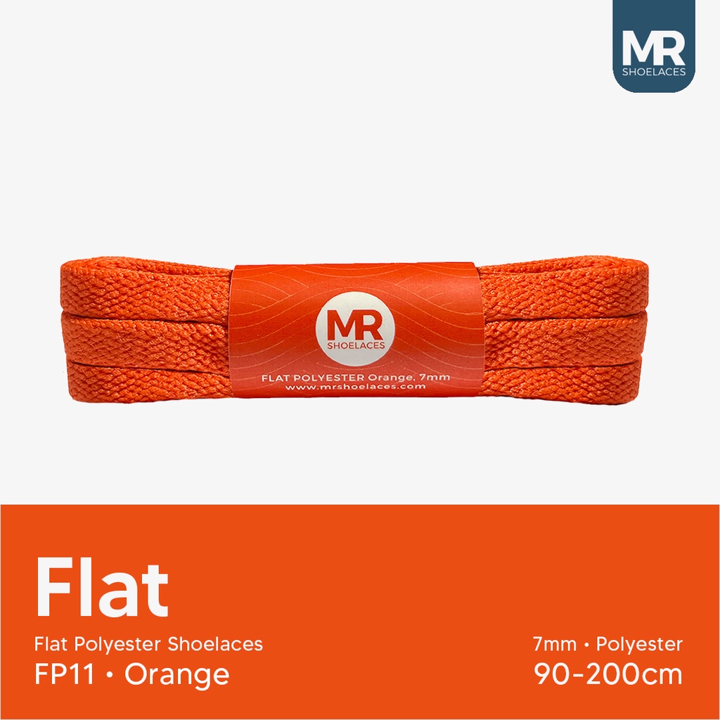 MR Shoelaces FP11 Jingga Orange Tali Sepatu Polyester Pipih Flat 7mm 80cm 90cm 100cm 120cm 130cm 150cm 180cm 200cm untuk Sneakers - Premium Shoelace