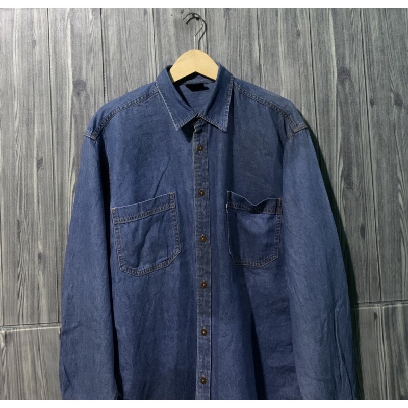 Kemeja Jeans Polos Kancing batu Levis second original casual murah terbaik