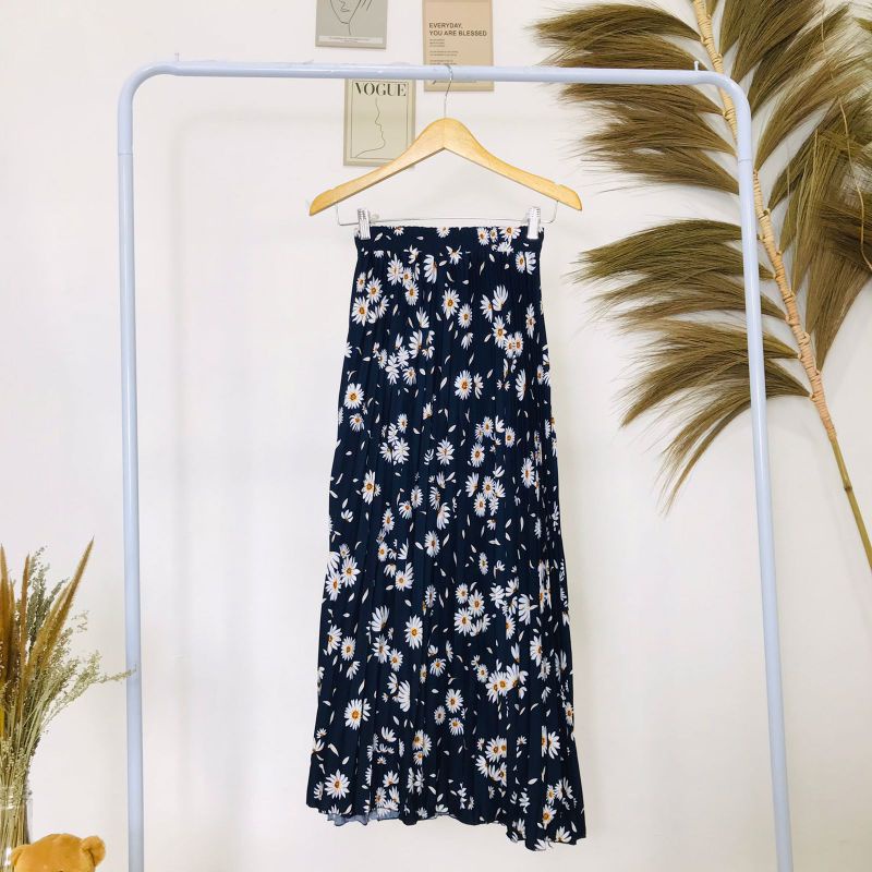 ROK PLISKET BUNGA DAISY / ROK PLISKET PREMIUM / ROK WANITA-Daisy navy